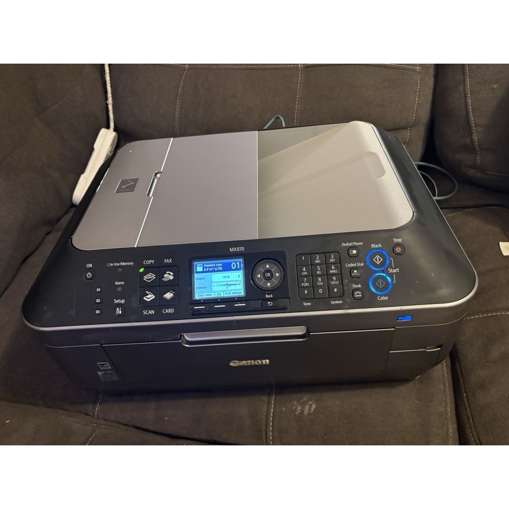 Canon PIXMA MX870 Printer Tested Working + 4 New OEM Black Ink & Cables